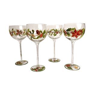 Vintage 4 Unused In Box Hand Painted Block 2002 Christmas Holiday Wine Glasses